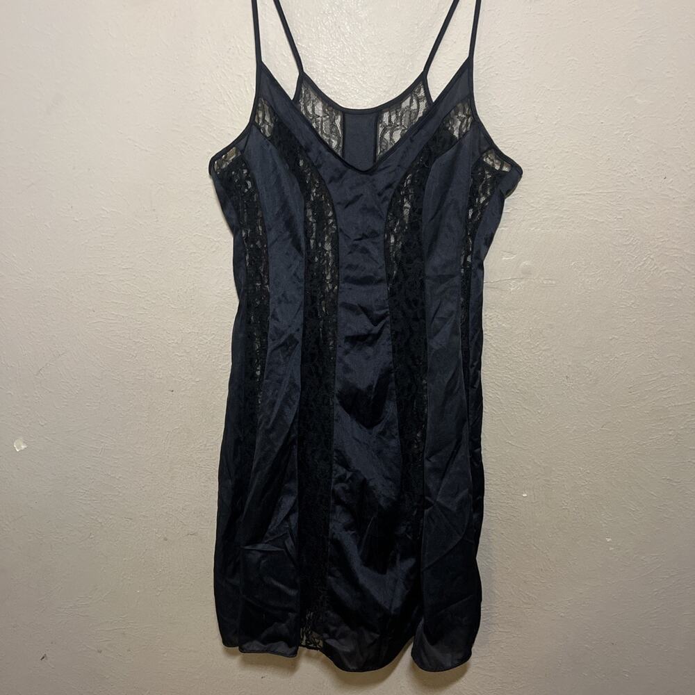Vintage Olga Slip Dress Chemise Nightgown Sz S Black Lace Panels Style 91065 USA